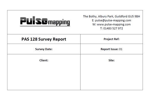 Pulse Mapping PAS 128 survey report header